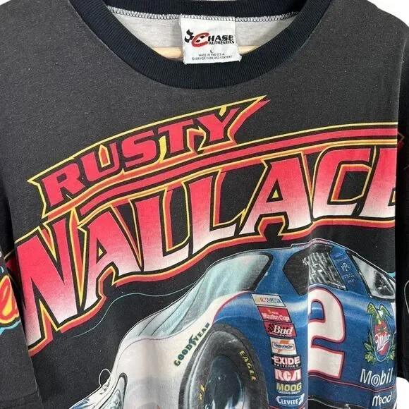 Vintage 90s Rusty Wallace Nascar All Over Print Chase Authentics T-shirt Mens L